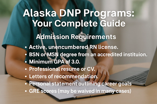 Admission requirements for Alaska DNP programs, outlining eligibility criteria, prerequisites, and application materials for prospective nursing students