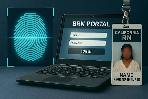 &ldquo;Fingerprinting and background check process for California RN license with BRN portal and nurse verification.&rdquo;
