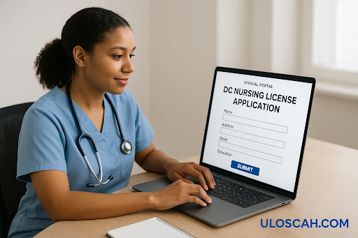 Nurse applying online for a DC nursing license through the DC Board of Nursing portal