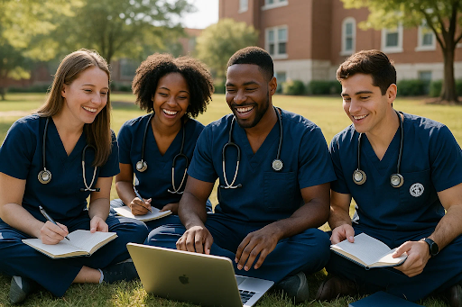 &ldquo;Nursing students studying together on a Georgia college campus.&rdquo;