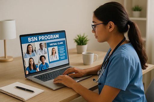 &ldquo;Nurse studying online for a BSN program in Georgia.&rdquo;