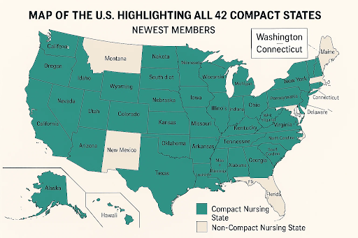 “Infographic showing compact nursing states with Washington highlighted.”