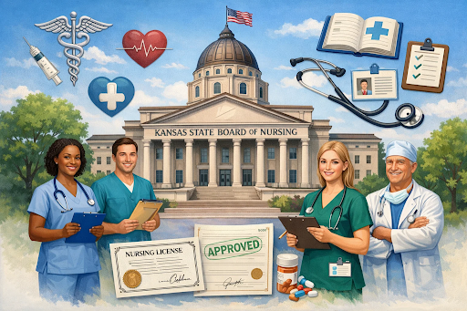 Kansas State Board of Nursing regulating RN, LPN, and CNA licenses