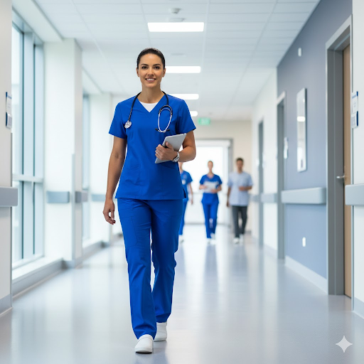 Registered nurse working confidently in a modern Iowa hospital