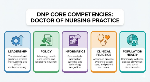 Chart showing core competencies taught in Doctor of Nursing Practice programs