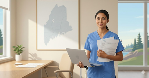 Nurse relocating to Maine reviewing licensure endorsement documents