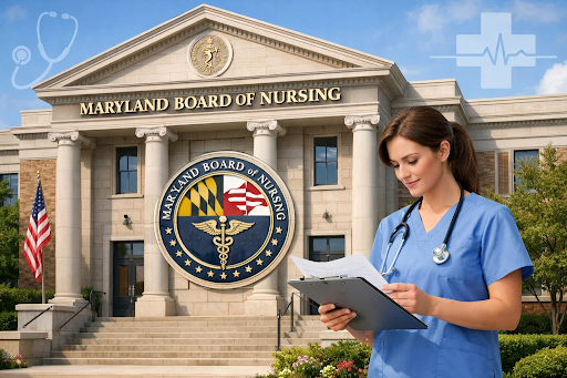 “Maryland Board of Nursing office building representing nursing regulation and licensing authority.”