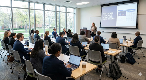 Doctor of Nursing Practice students attending an advanced clinical leadership lecture
