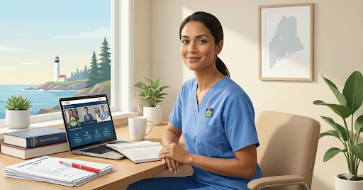 Maine registered nurse studying for a BSN degree in a hospital setting